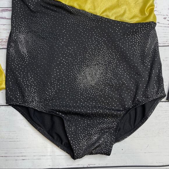 Black and Gold silver sparkle leotard long sleeve - Picture 4 of 10